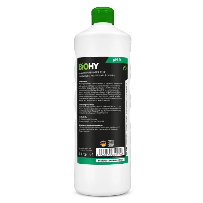 BiOHY Geschirrreiniger – 1L Konzentrat, vegan, biologisch abbaubar, für Spülmaschinen & Gastronomie