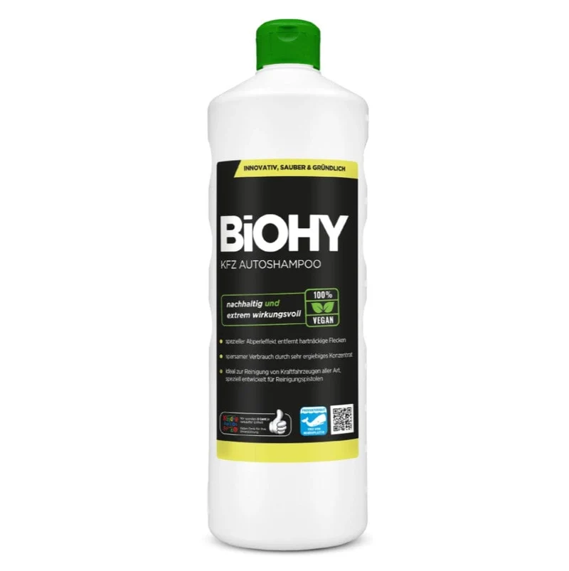 BiOHY KFZ Autoshampoo – 1L Konzentrat, Abperl-Effekt, vegan, mikroplastikfrei, für Fahrzeugflotten