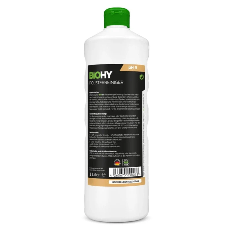 BiOHY Polsterreiniger – 1L Konzentrat, vegan, mikroplastikfrei, für Sofa, Autositze & Hotellerie