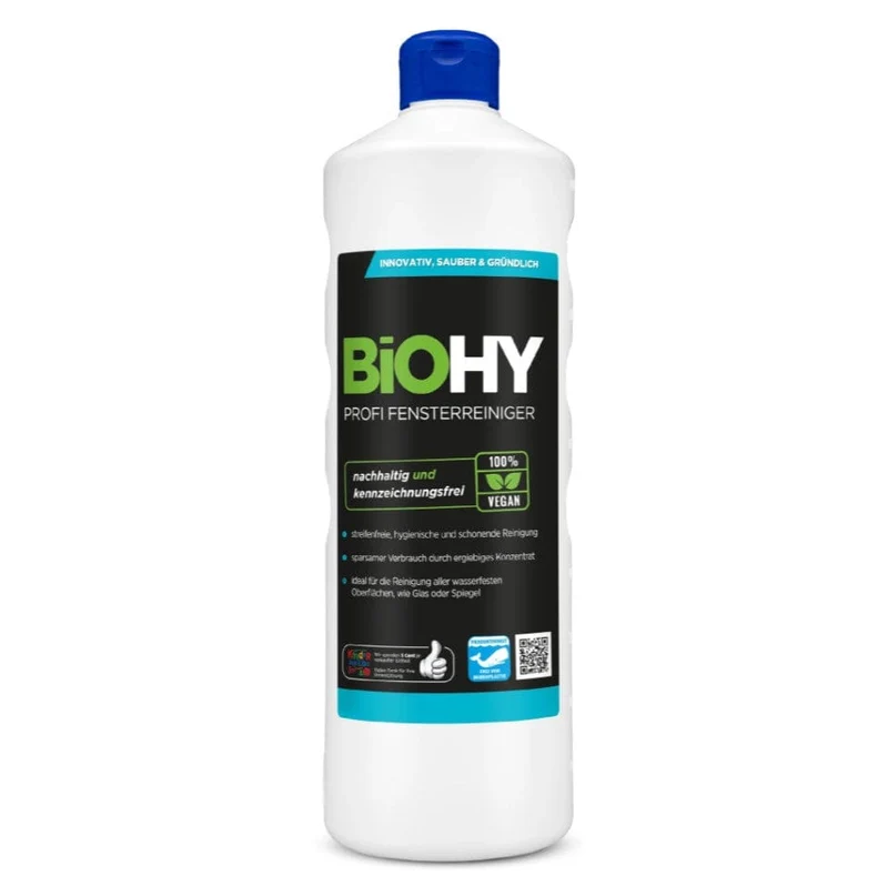 BiOHY Profi Fensterreiniger – 1L Konzentrat, streifenfrei, vegan, für Fenster, Glas & Spiegel