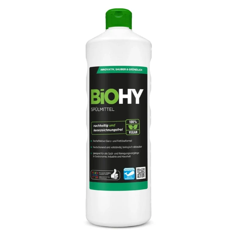 BiOHY Spülmittel – 1L, vegan, biologisch abbaubar, streifenfrei, für Gastronomie & Haushalt