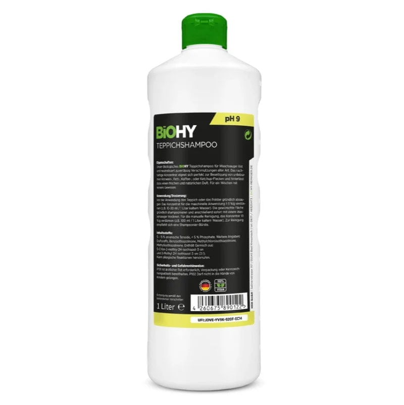 BiOHY Teppichshampoo – 1L Konzentrat, vegan, mikroplastikfrei, für Shampoonierer & Hotellerie
