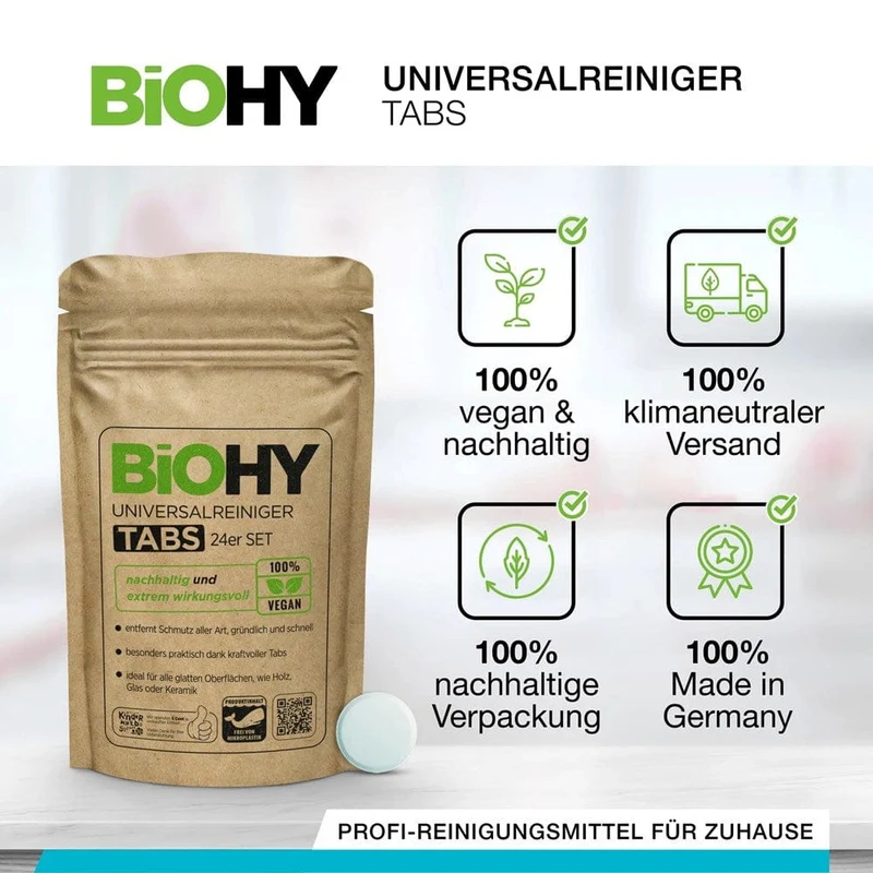 BiOHY Universalreiniger Tabs – 3 Stk., mikroplastikfrei, vorportioniert, für alle glatten Oberflächen