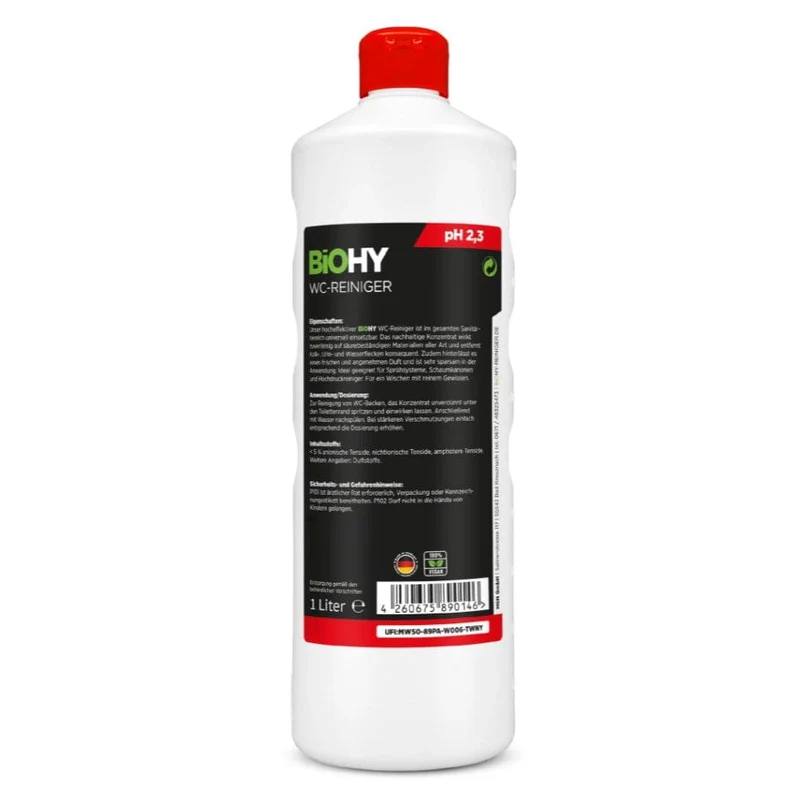 BiOHY WC-Reiniger – 1L Konzentrat, vegan, gelartig, für Sanitärbereich, Sprühsysteme & Hotellerie