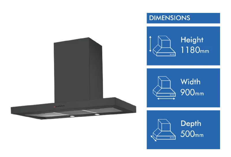 Chef 90cm Canopy Rangehood, Black