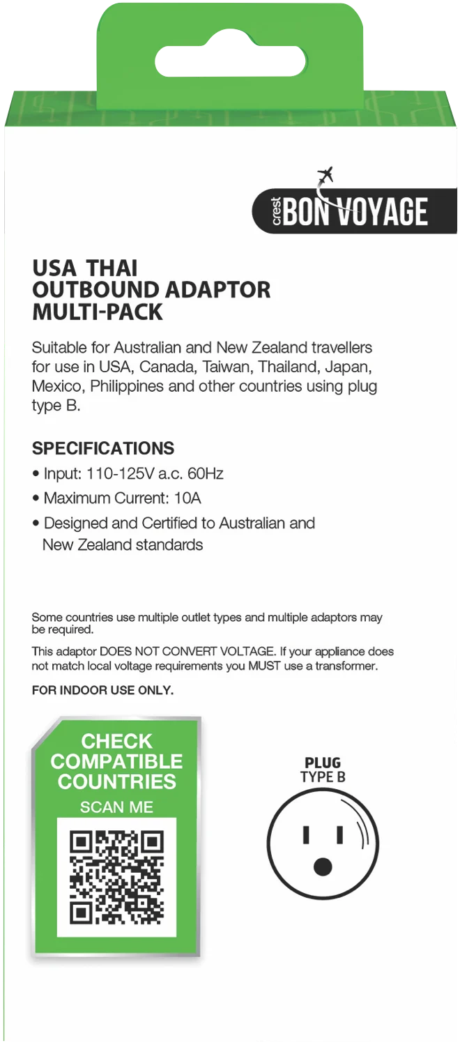 Bon Voyage Travel Adaptor Australia to USA (2 Pack)