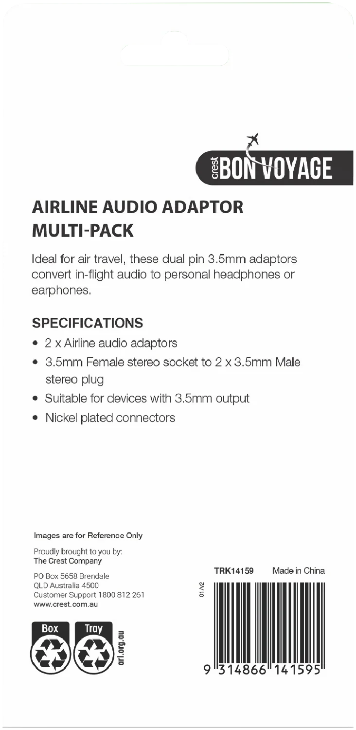 Bon Voyage Headphone Airline Adaptor (2 Pack)