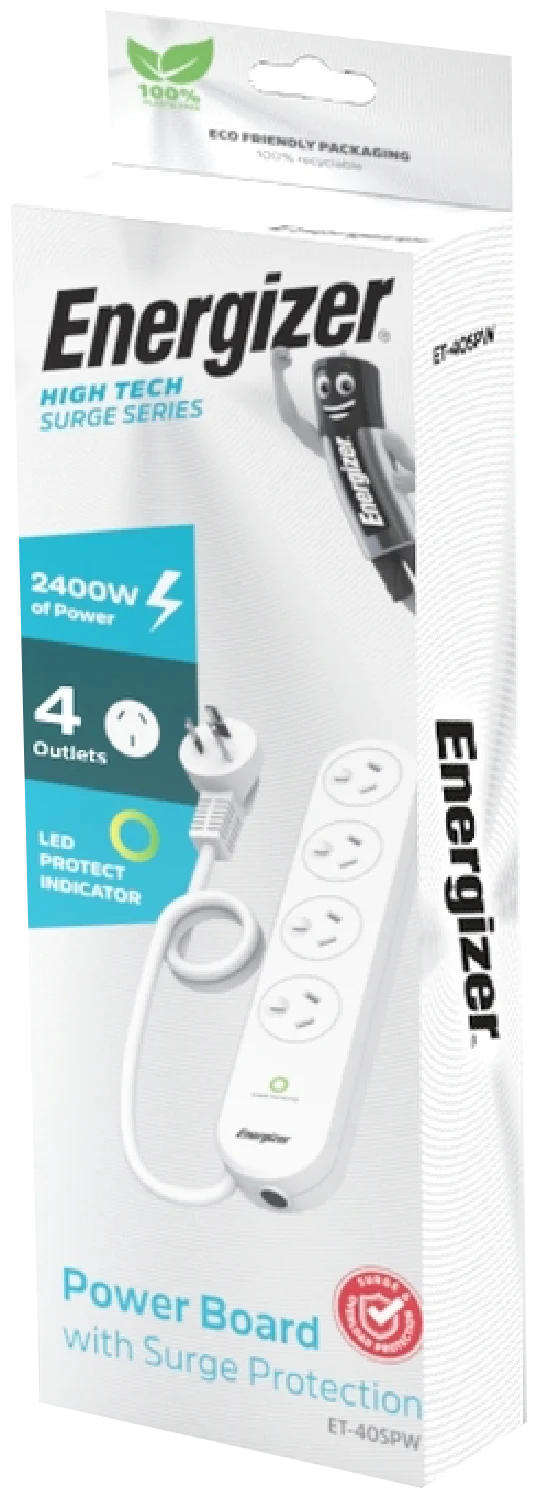 Energizer 4 Outlet Power Board with Surge Protection