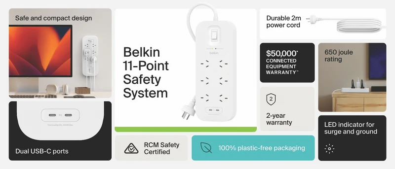 Belkin SurgePro 6-Outlet Surge Protector with Dual USB-C
