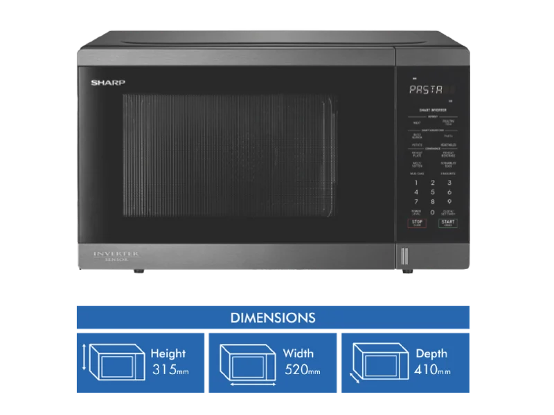 Sharp 1200W Inverter Microwave - Black S/Steel