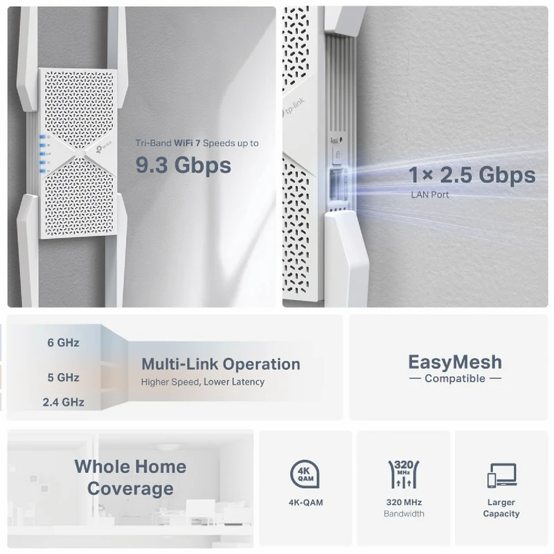 TP-LINK BE9300 Tri-Band Wi-Fi 7 Range Extender