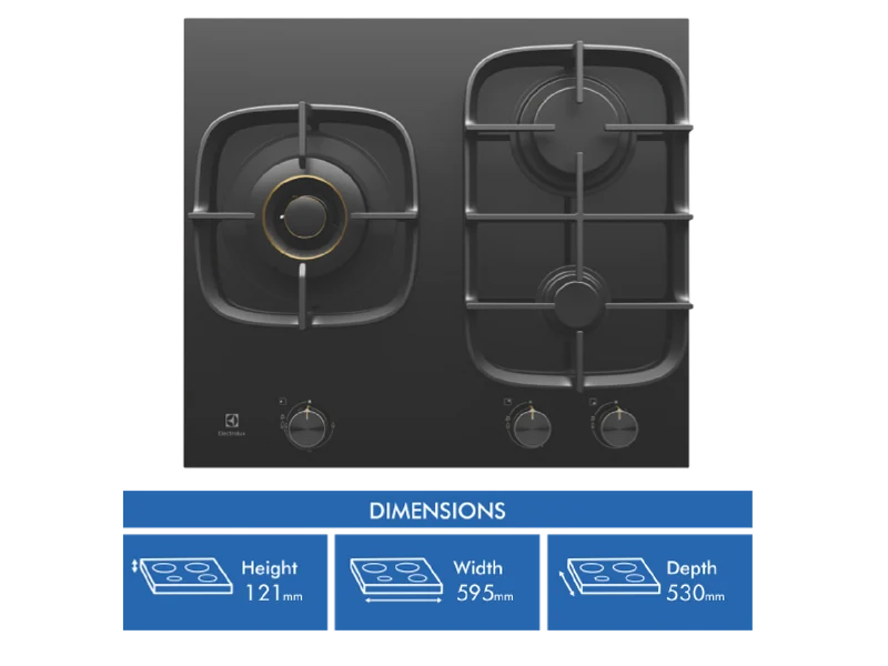 Electrolux 60cm Black Ceramic Glass Gas Cooktop