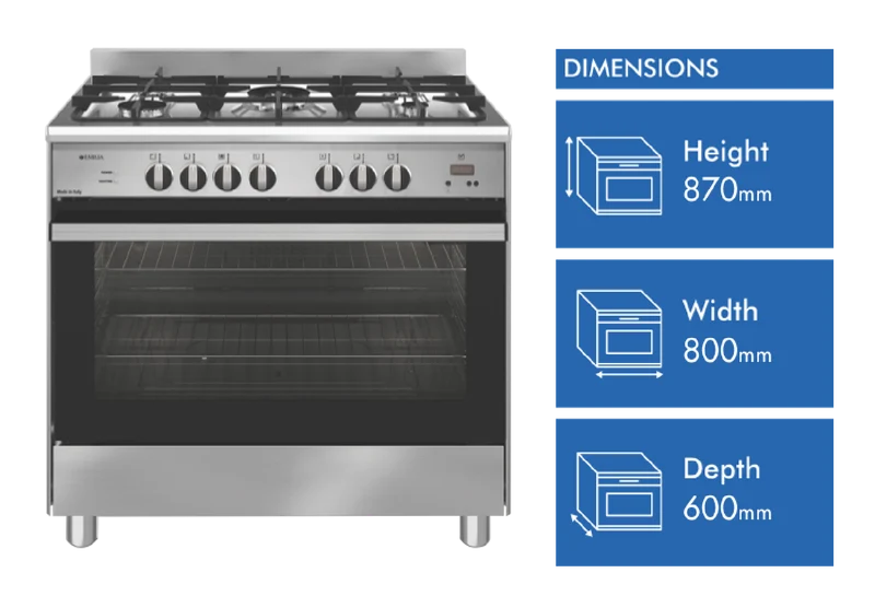 Emilia 90cm Stainless Steel Dual Fuel Upright Cooker