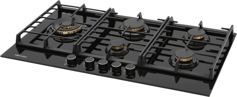 Technika 90cm Black Glass Gas Cooktop
