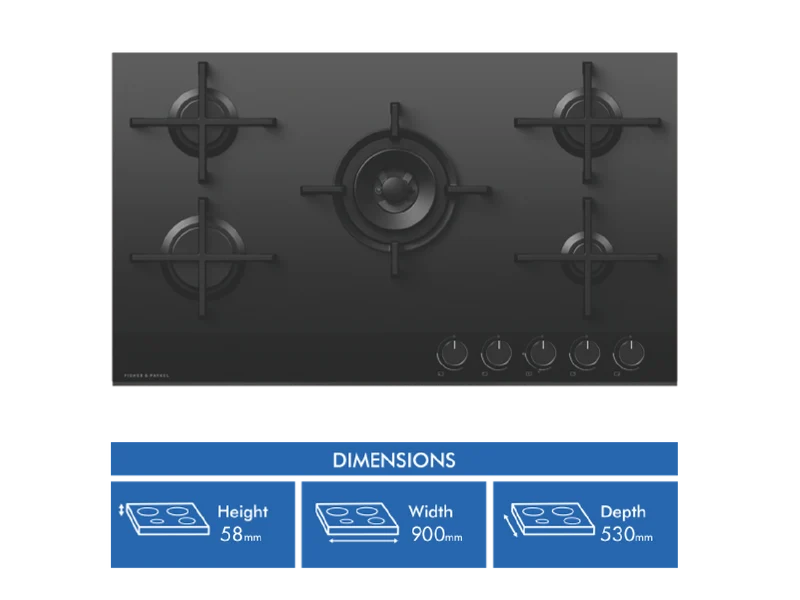 Fisher & Paykel 90cm Series 9 5 Burner Gas Cooktop, Natural Gas