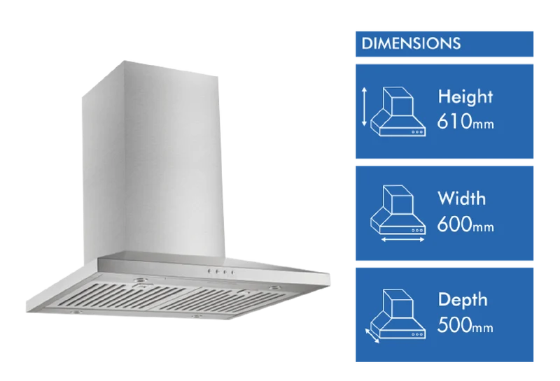 Emilia 800 Series 60cm On Board Canopy Rangehood, Stainless Steel