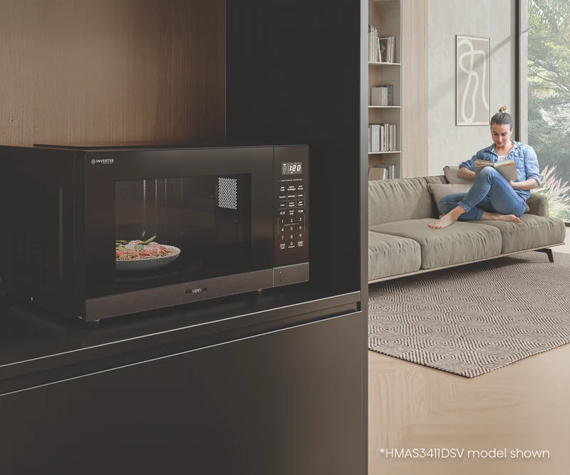 Hisense 34L 1100W Inverter Microwave Dark Stainless Steel