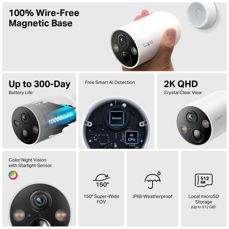 TP-LINK 2K 4MP Smart Wire-Free Security Camera System (4-pack)