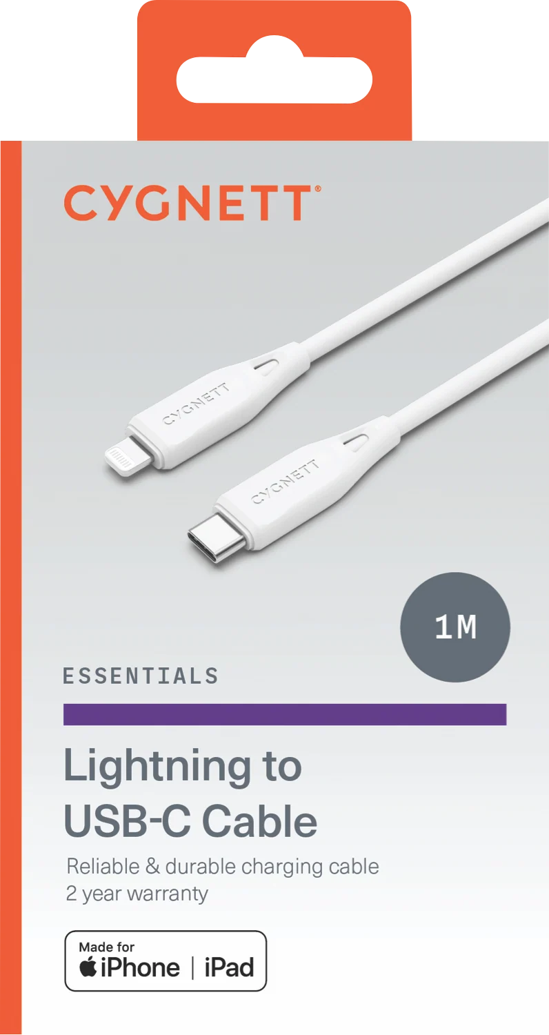 Cygnett Essentials Lightning To USB-C Cable 1m - White