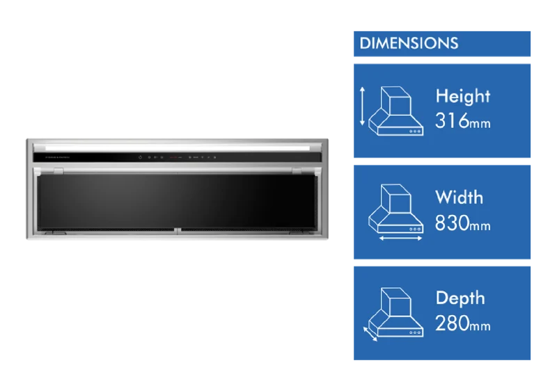 Fisher & Paykel 90cm Series 7 Integrated Insert Wall Rangehood, External Motor