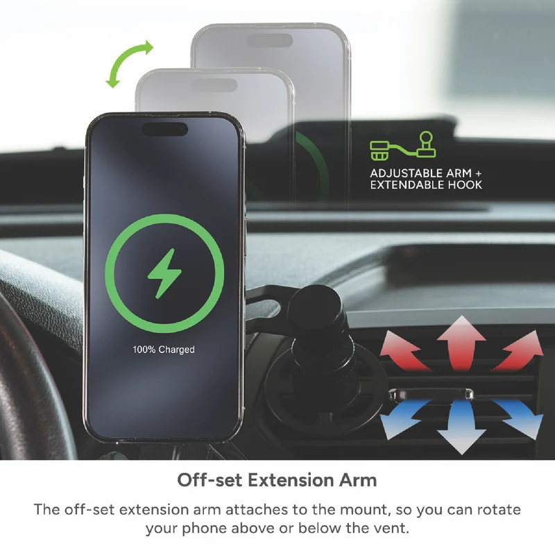 Mophie Snap+ wireless magnetic vent mount w/extention arm