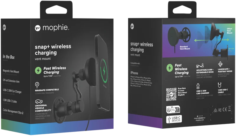Mophie Snap+ wireless magnetic vent mount w/extention arm