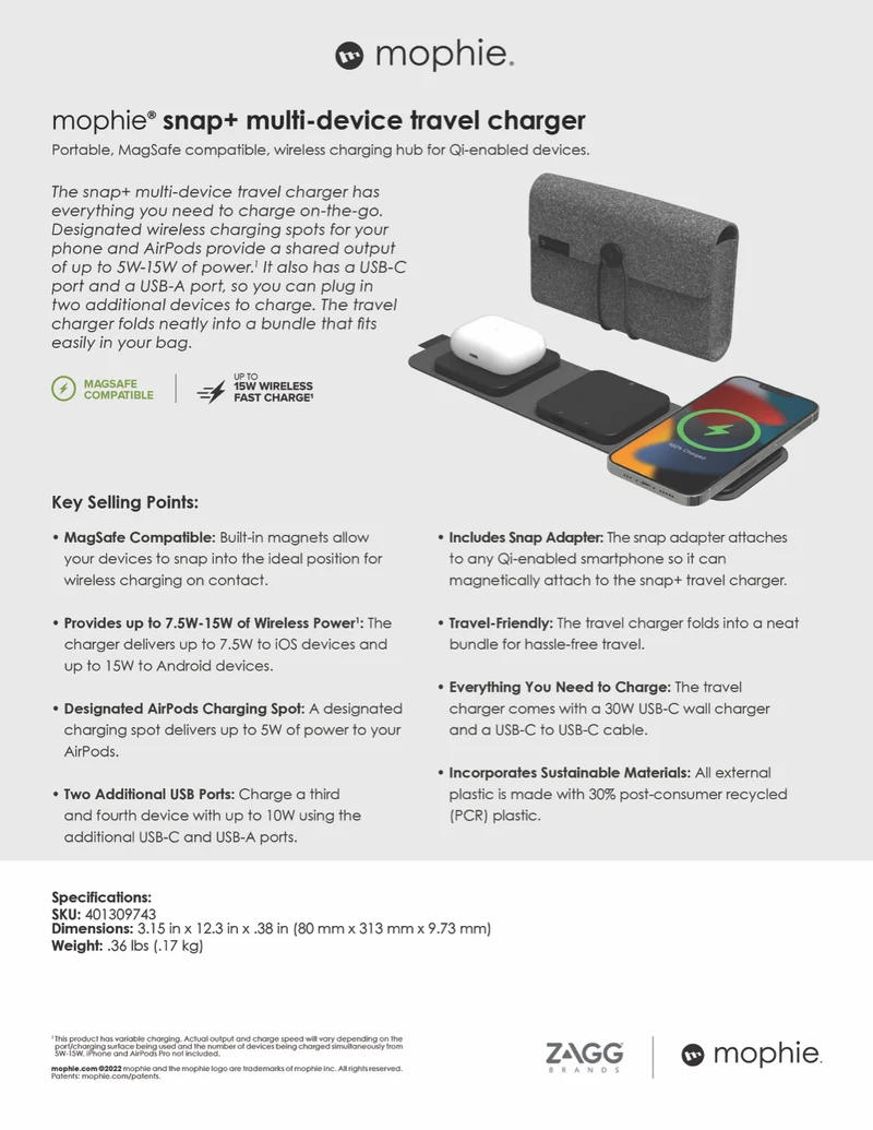 Mophie Snap+ multi device travel charger