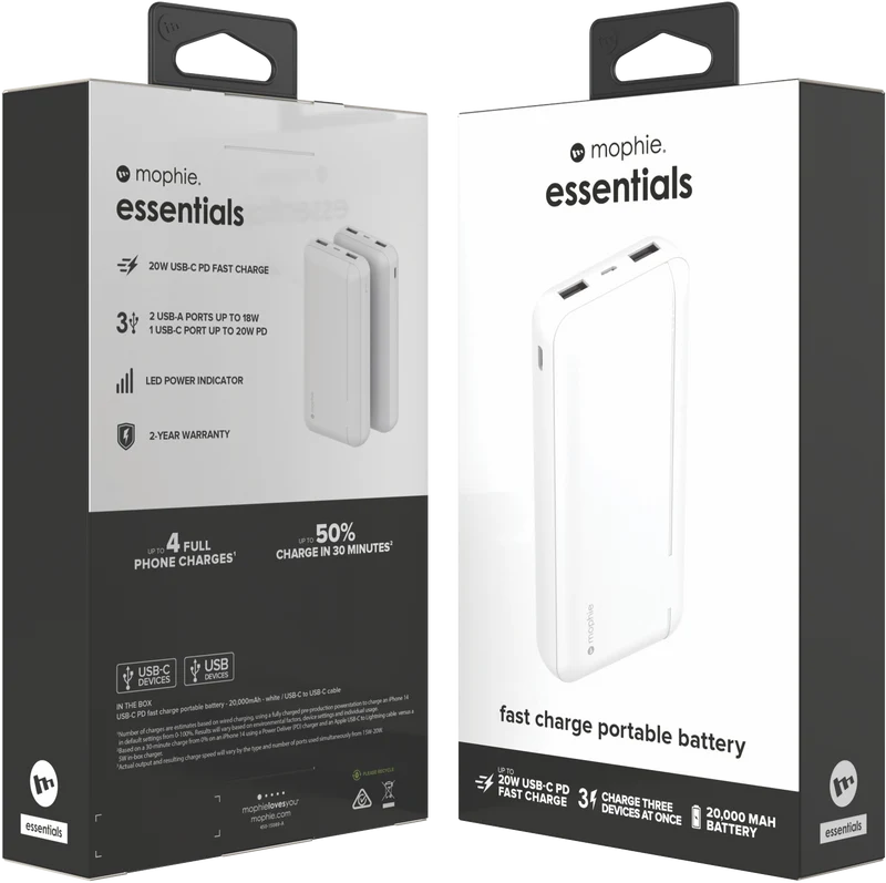 Mophie Essential PowerStation 20K PD 20W-2A1C White