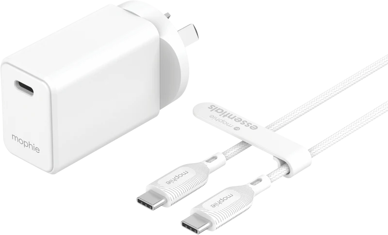 Mophie Essential 30W USB-C Wall Charger & C-C Cable Bundle White