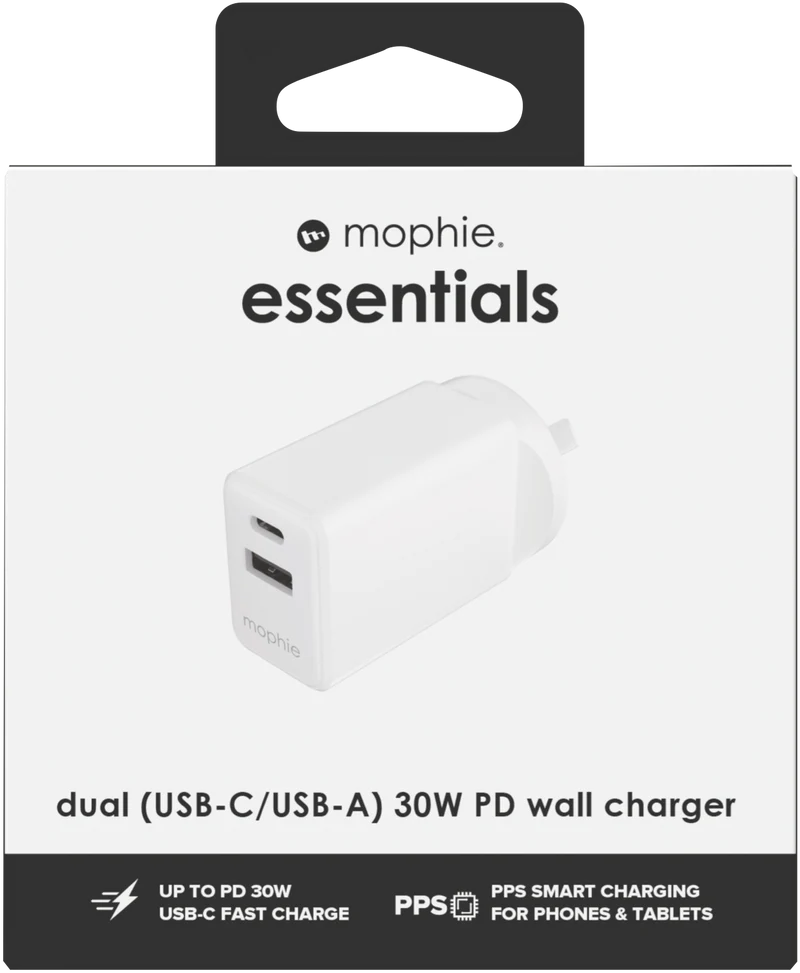 Mophie Essential 30W USB-C & USB-A Wall Charger White
