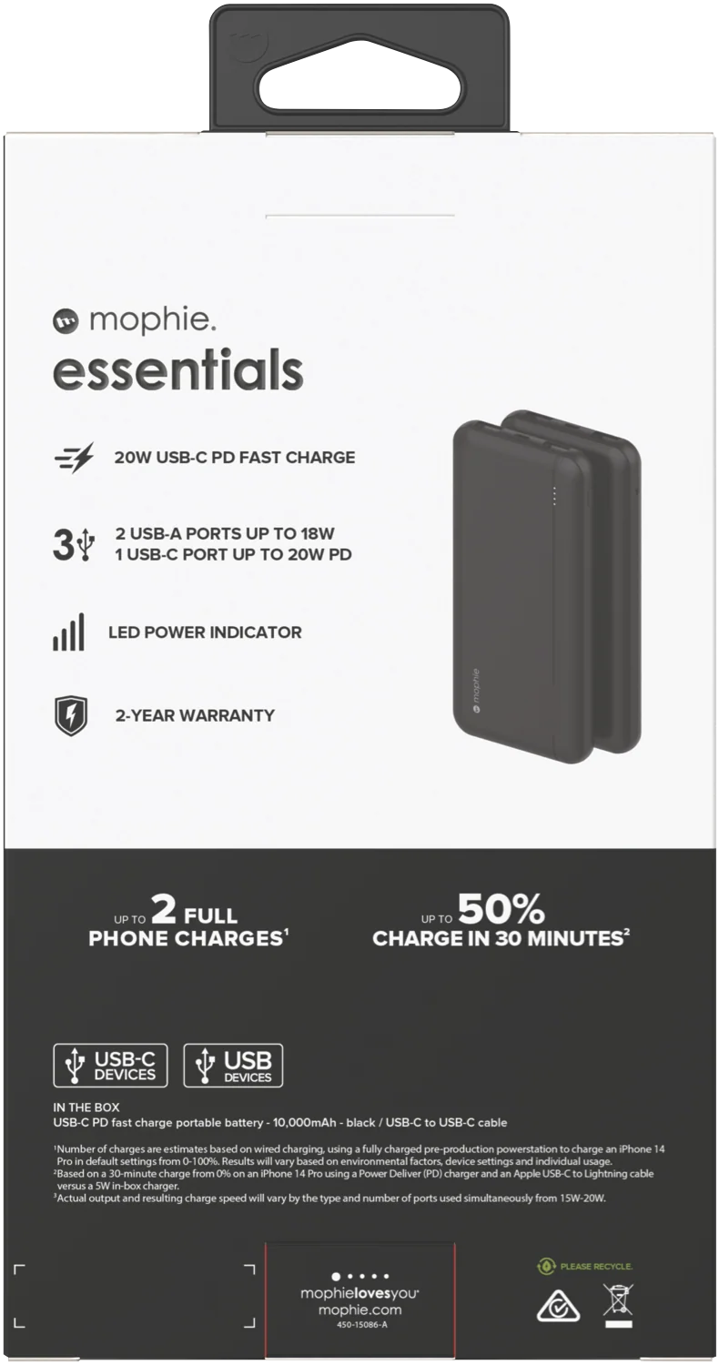 Mophie Essential PowerStation 10K PD 20W-2A1C Black
