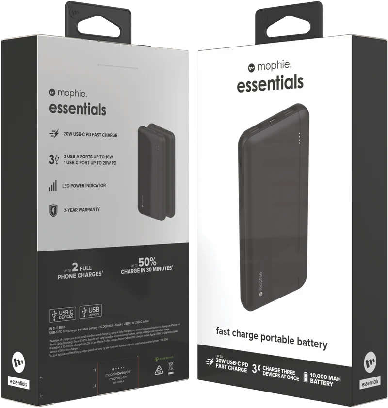 Mophie Essential PowerStation 10K PD 20W-2A1C Black
