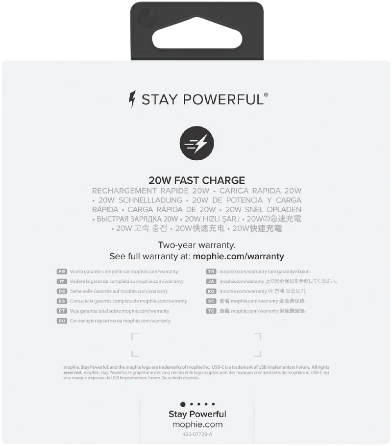 Mophie 20W Wall Charger USB-C PD 1C White