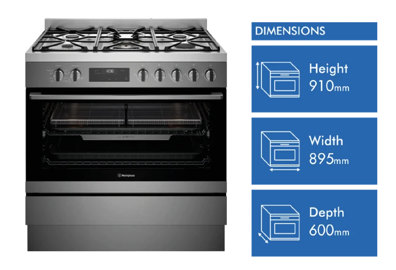 Westinghouse 90cm Dual Fuel Freestanding Cooker with Airfry, Dark Stainless Steel