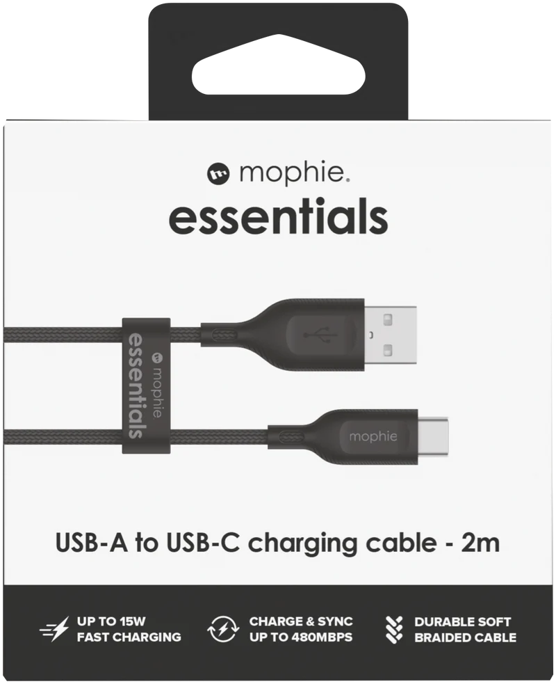 Mophie Essential USB-C-A Cable Braided 2M Black