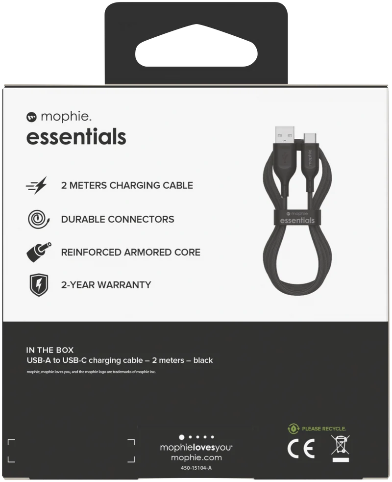 Mophie Essential USB-C-A Cable Braided 2M Black