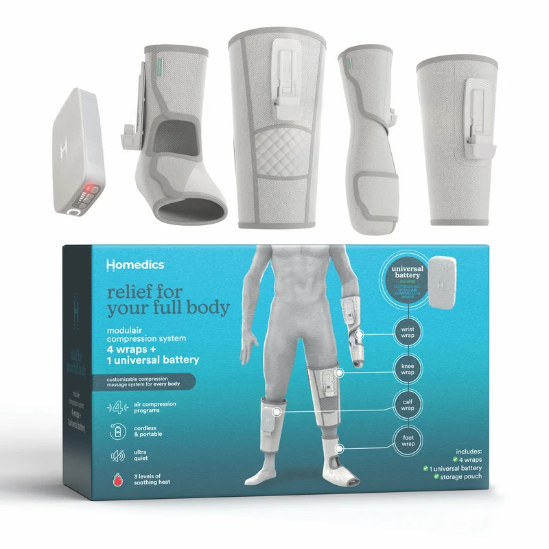 Homedics Modular Calf Compression Wrap + Controller Light Grey
