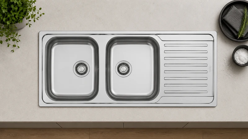Franke Antea Double Bowl Sink, Right Hand Drainer, Stainless Steel
