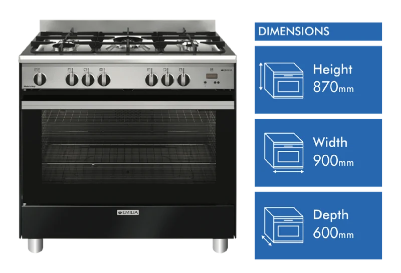 Emilia 90cm Matte Black Gas Freestanding Cooker