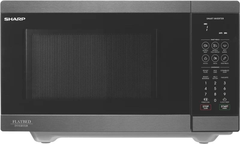 Sharp 26L 900W Flatbed Inverter Microwave Black Stainless Steel