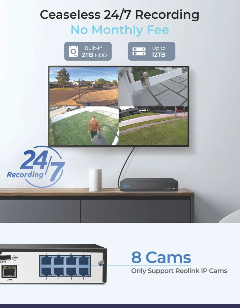 Reolink 8-Channel NVR x 4 12MP Security Cameras