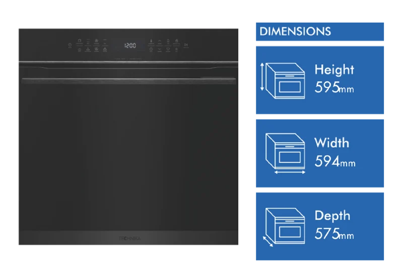 Technika 60cm 17 Function Pyrolytic Oven with Steam Bake, Air Fry & Pizza Pro