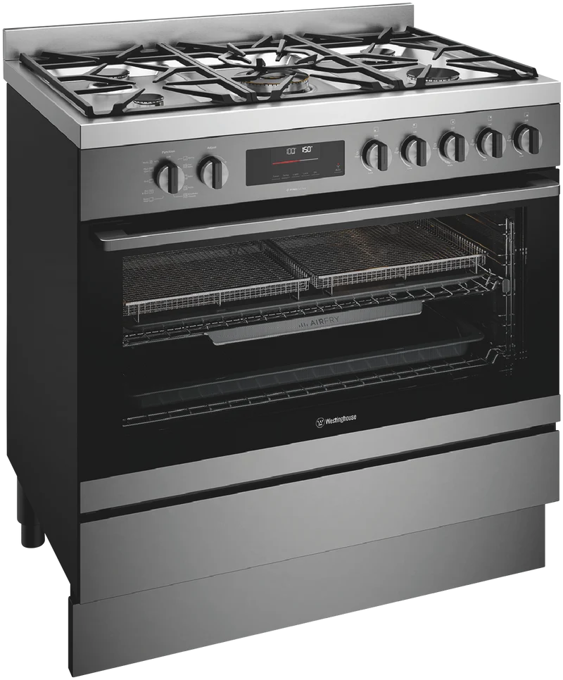 Westinghouse 90cm Dual Fuel Pyrolytic Steam Freestanding Cooker with Airfry, Dark Stainless Steel