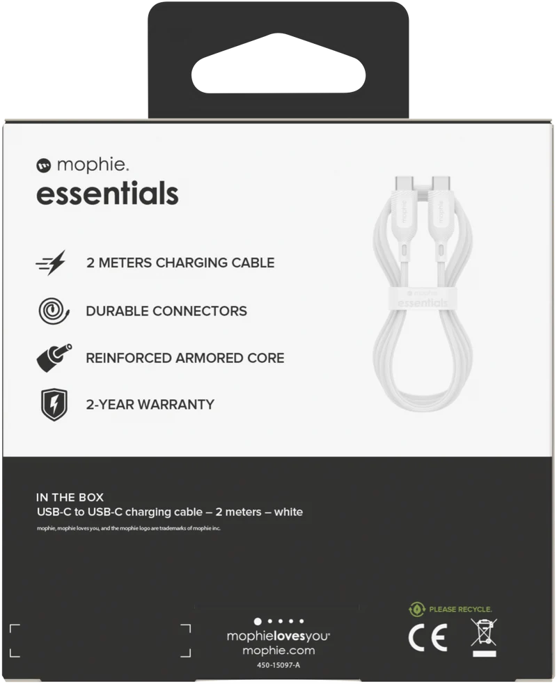 Mophie Essential USB-C-C Cable (60W) Braided 2M White