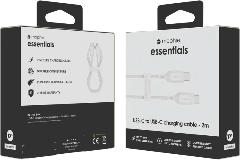Mophie Essential USB-C-C Cable (60W) Braided 2M White