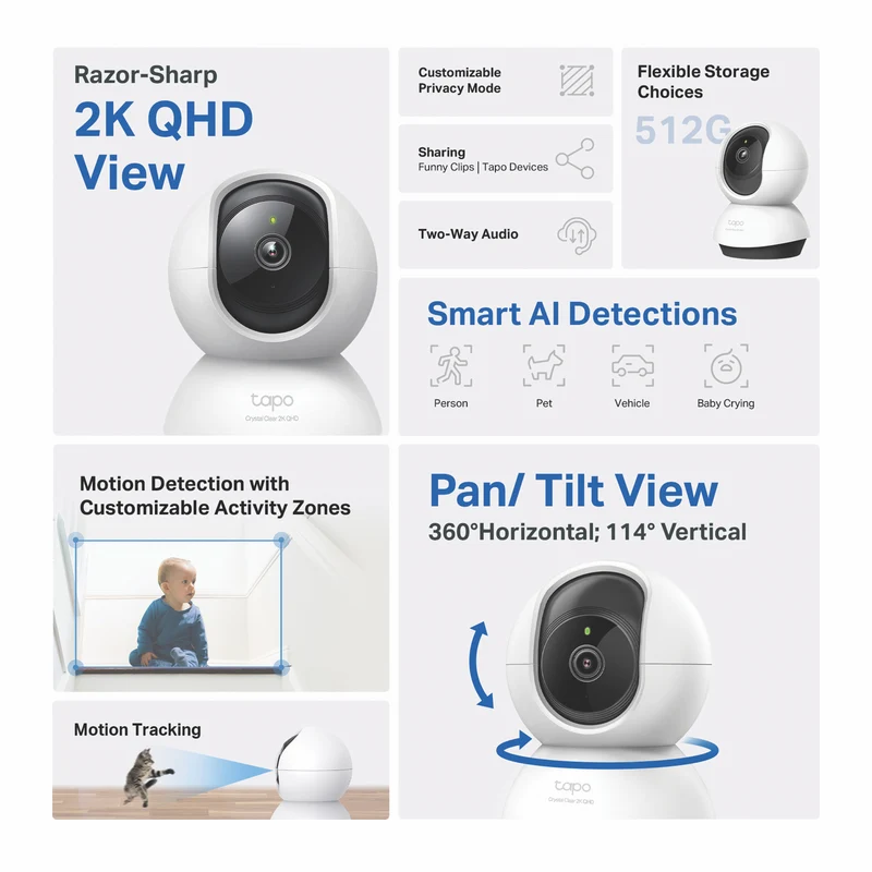 TP-LINK Tapo 2k Pan/Tilt Home Security Wi-Fi Camera