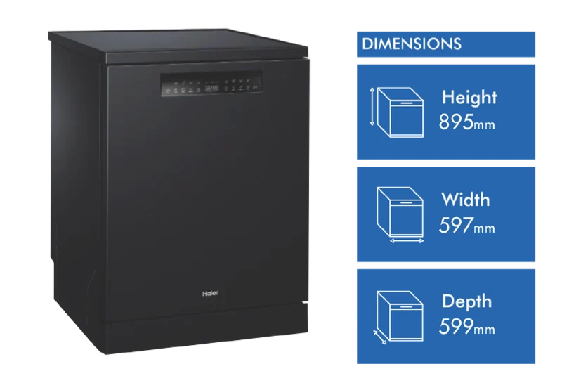 Haier 600 Series Freestanding Dishwasher, Steam, Black