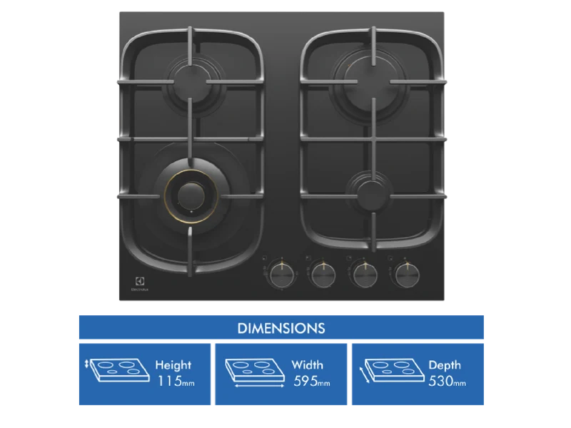 Electrolux 60cm Black Ceramic Glass Gas Cooktop
