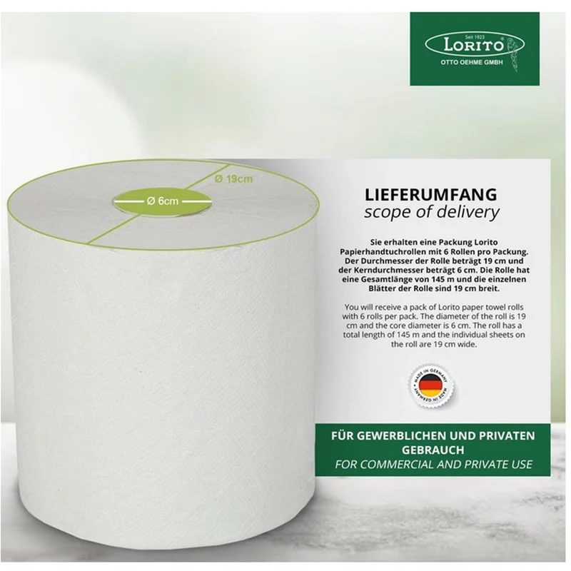 Papierhandtuchrolle Handtuchrolle Öko naturweiß 19cm x 145m