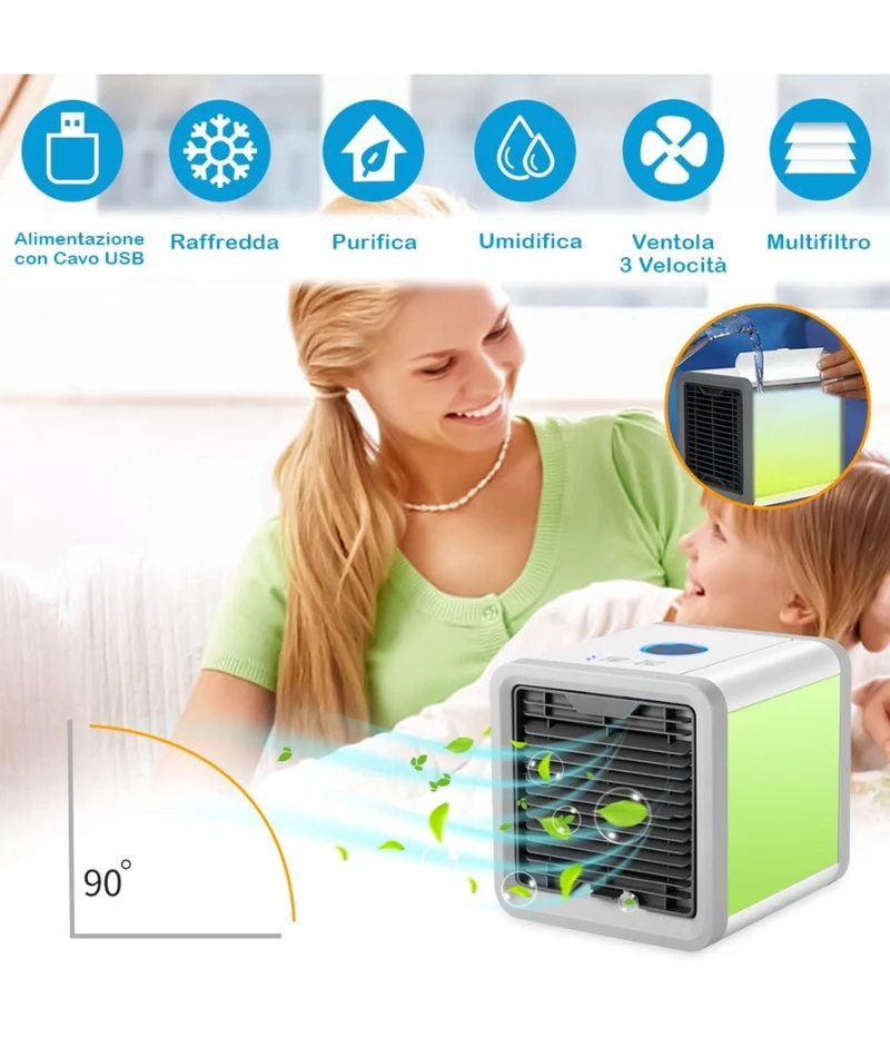 Raffrescatore Evaporativo Portatile USB 3 in 1 per Camper - Ventilatore, Umidificatore e Luce LED